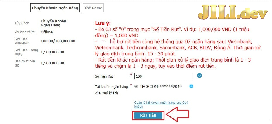 Một số quy tắc và điều kiện rút tiền JILI