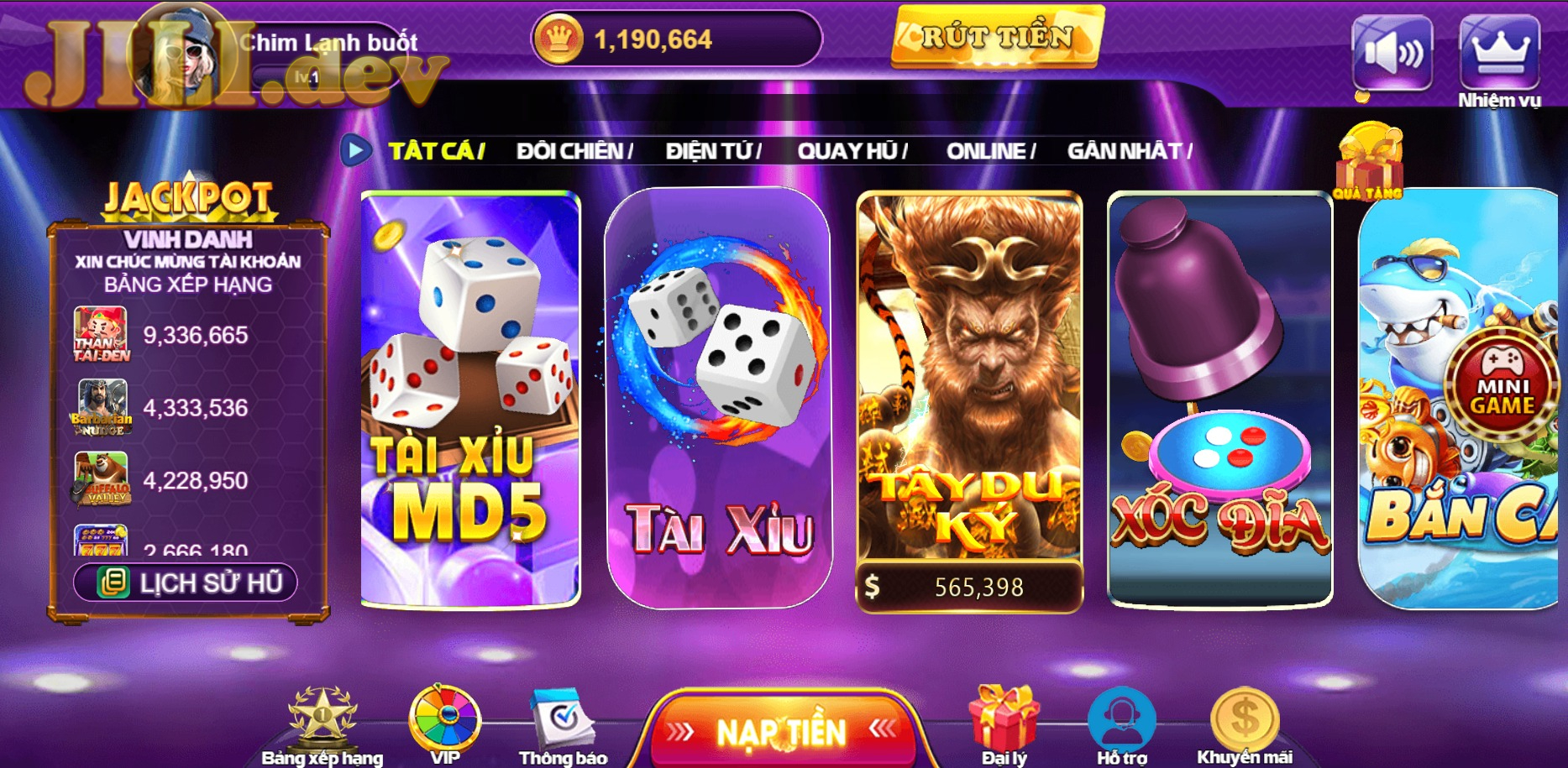 Các thể loại game bài có tại VINWIN